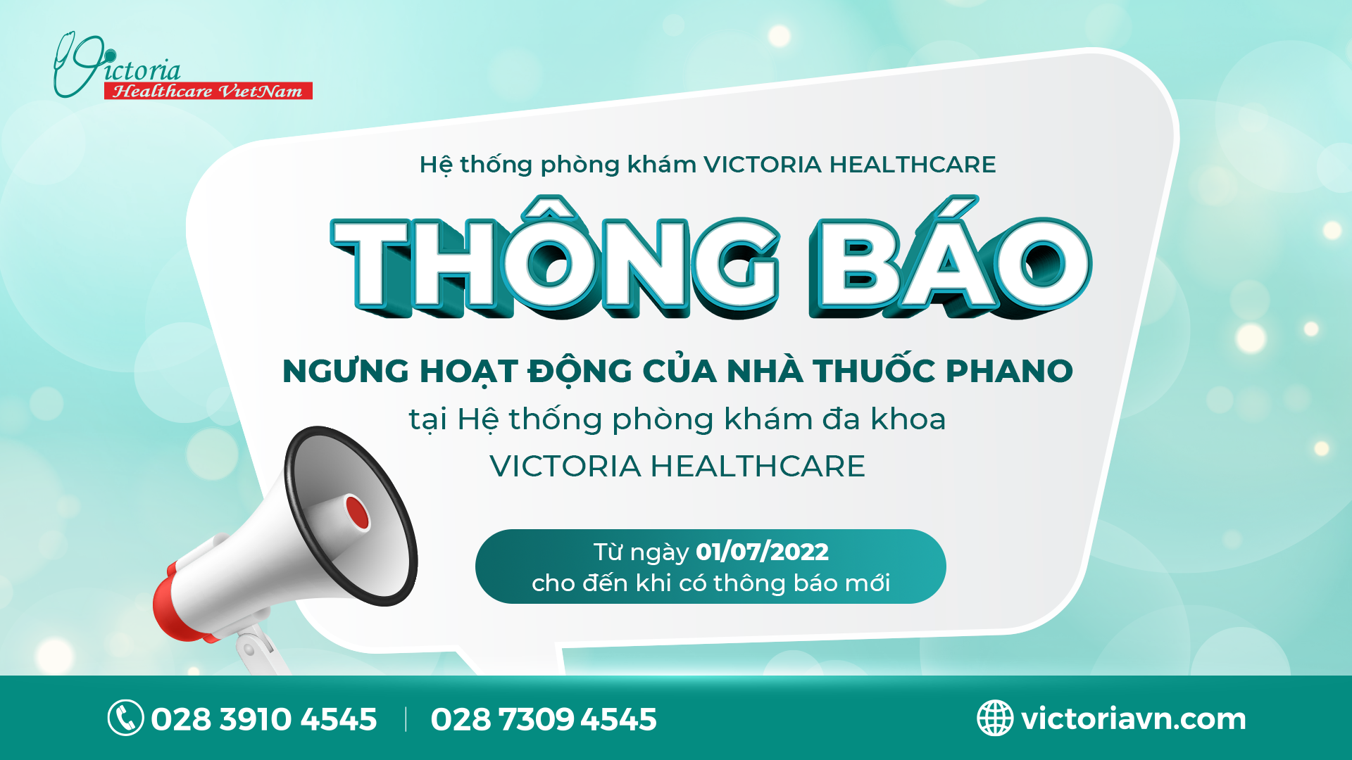 TB: NGƯNG HOẠT ĐỘNG NHÀ THUỐC PHANO TẠI VICTORIA HEALTHCARE