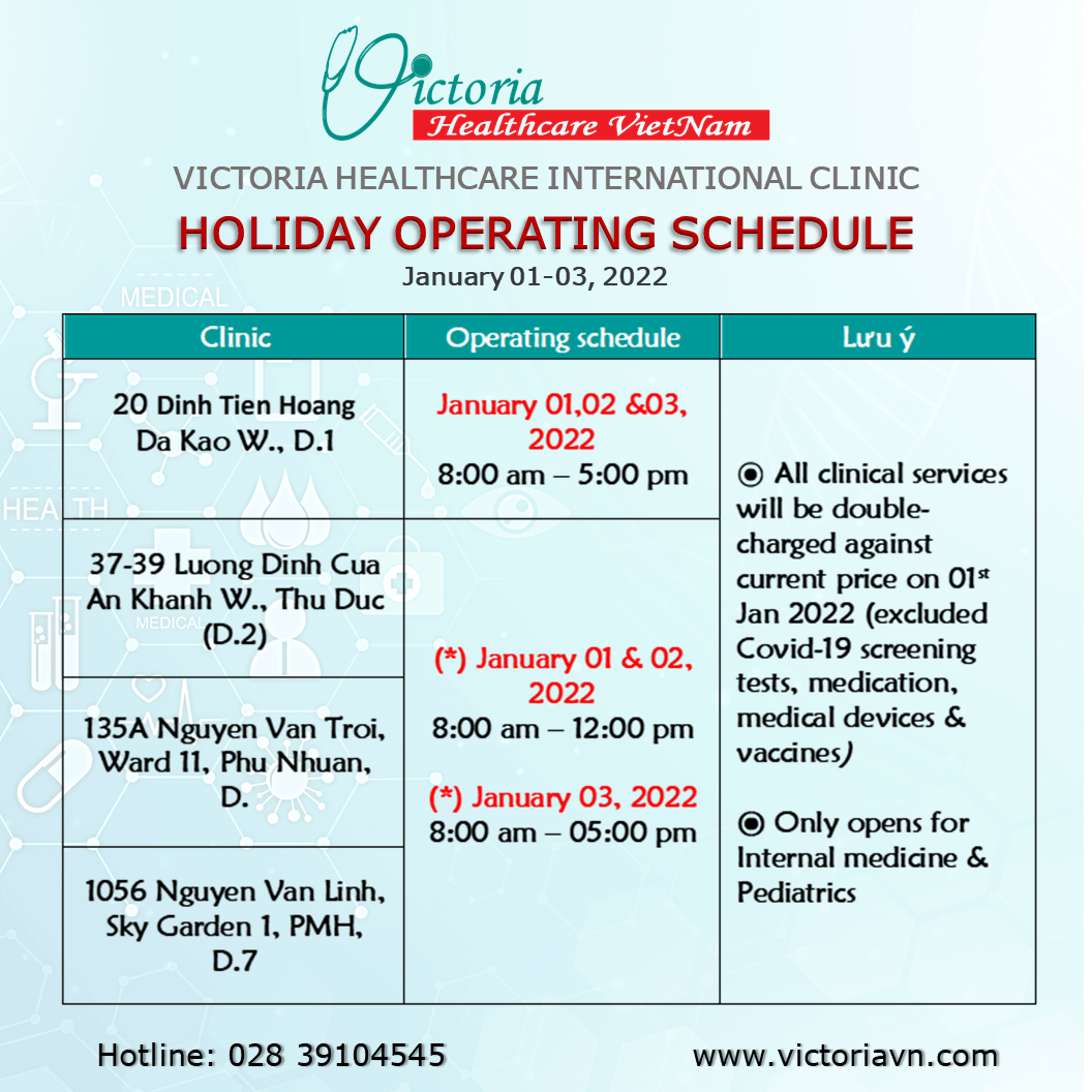 VICTORIA HEALTHCARE HOLIDAY OPERATING SCHEDULE 2022