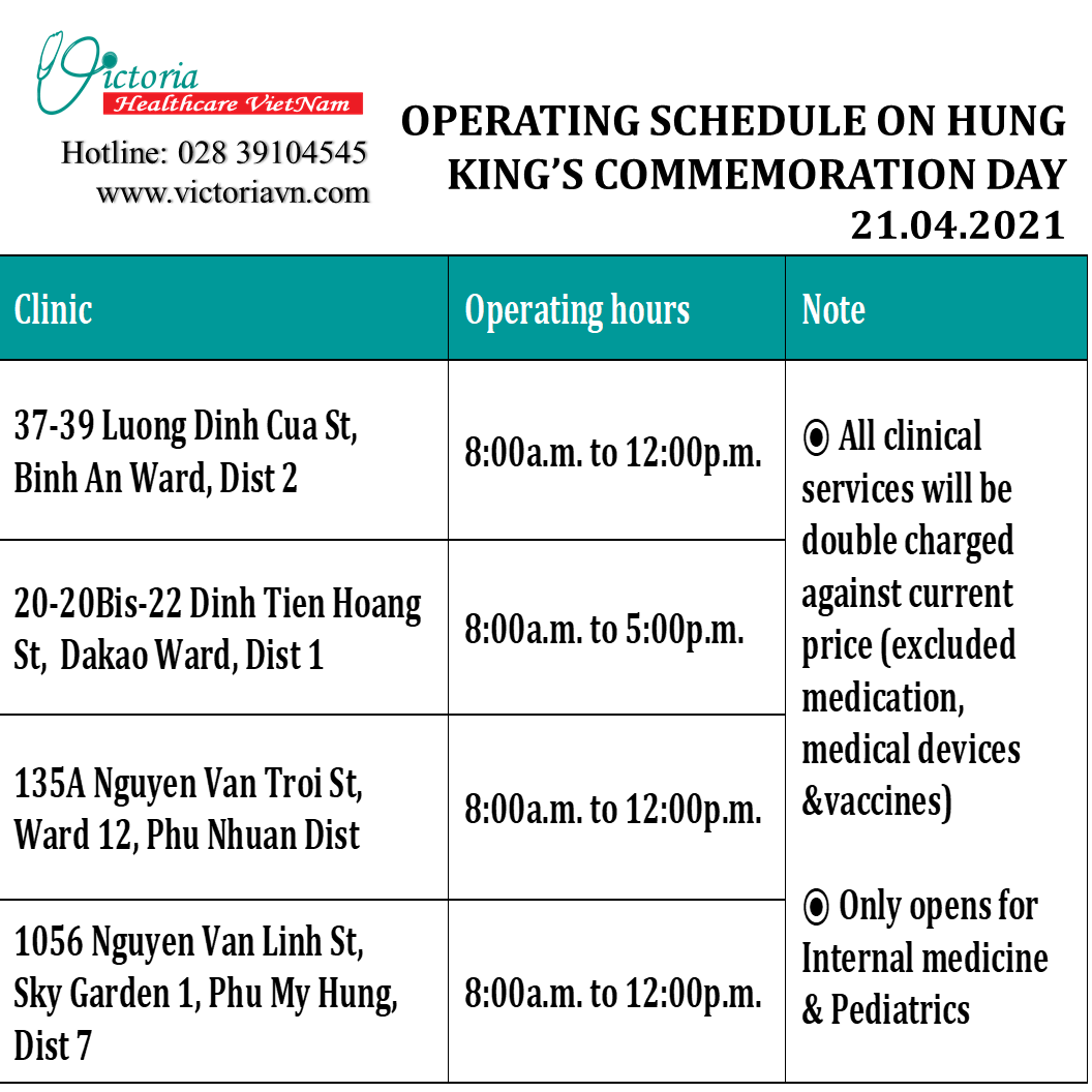 OPERATING SCHEDULE ON HUNG KING'S COMMERMORATION DAY (April 21)