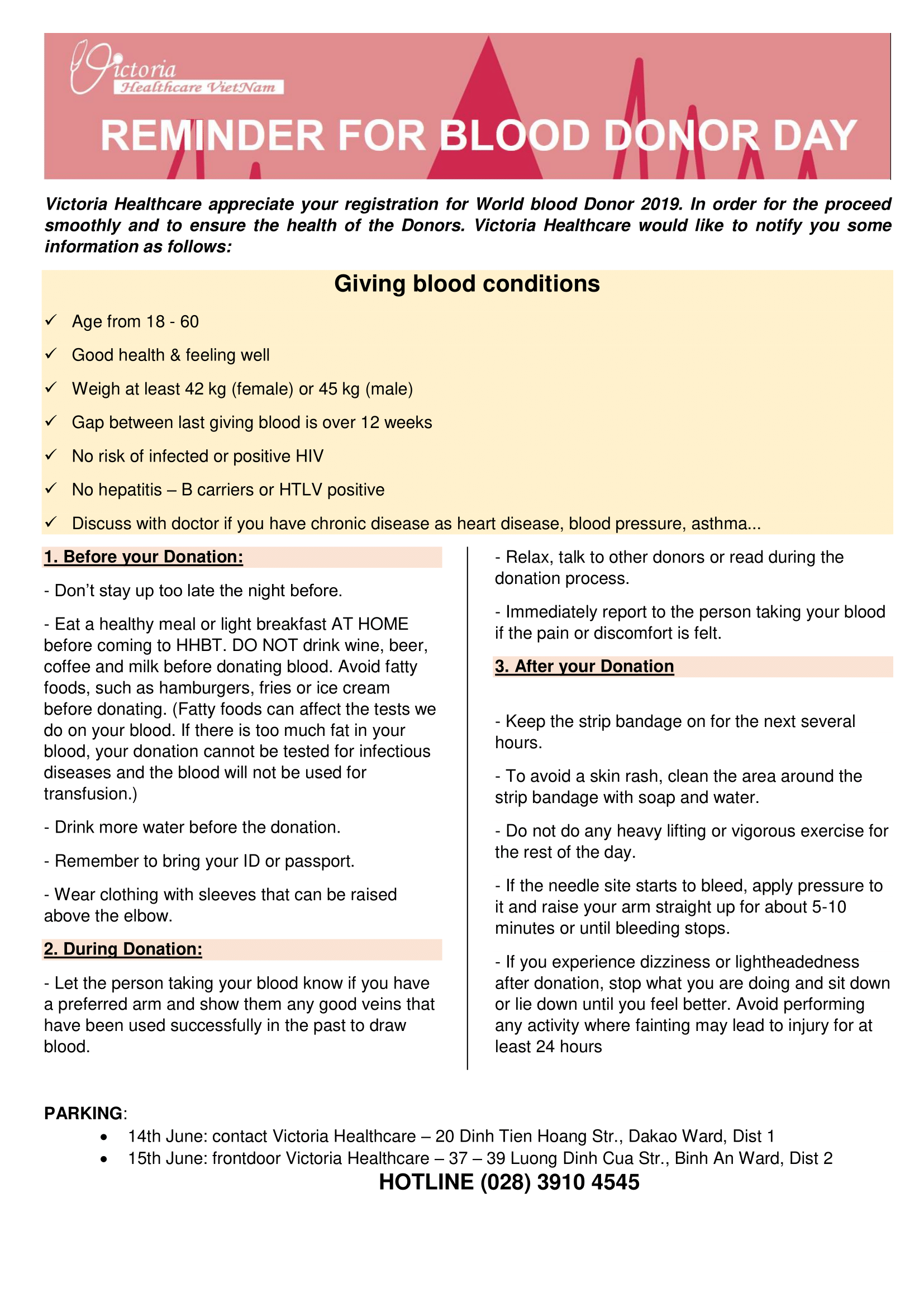 REMINDER FOR BLOOD DONOR DAY