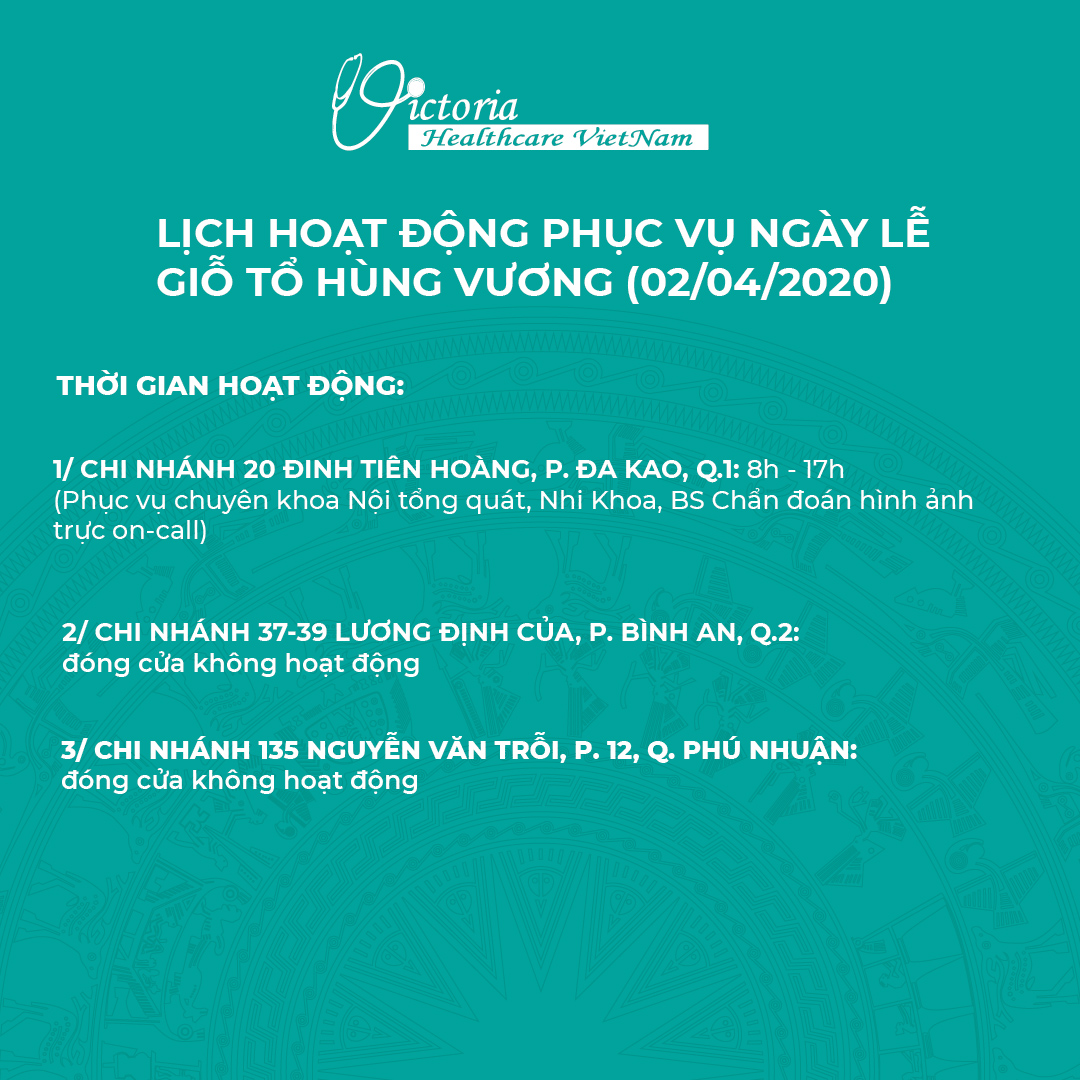 LỊCH LÀM VIỆC TRONG DỊP GIỖ TỔ HÙNG VƯƠNG (02/04/2020) TẠI CÁC PHÓNG KHÁM